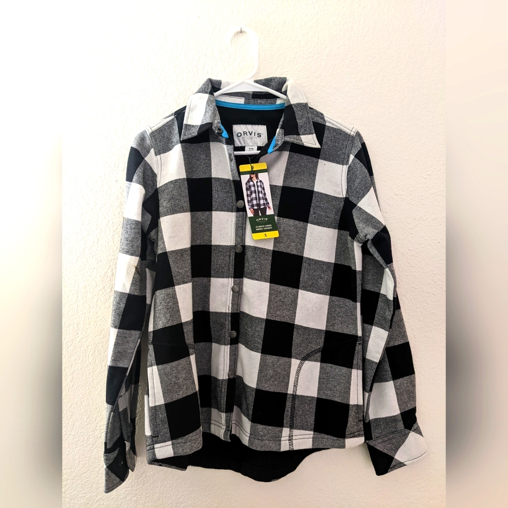 Brand New With Tags Orvis Black and White Checkered Fleece Lined Shirt Jacket